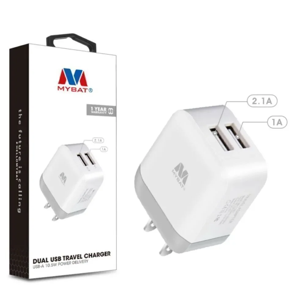 MyBat Dual USB Travel Charger Adapter(2.1A) - White NWT